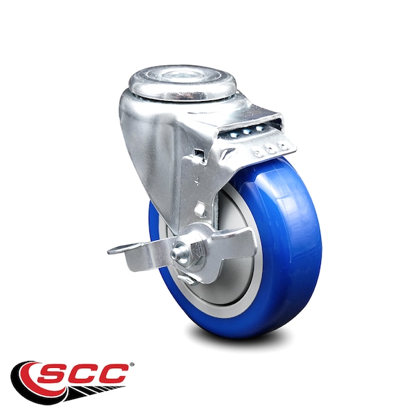 4 Inch Blue Polyurethane Wheel Swivel Bolt Hole Caster with Brake SCC